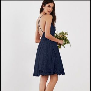Short Lace Cross-back Navy Blue Bridesmaid Dress